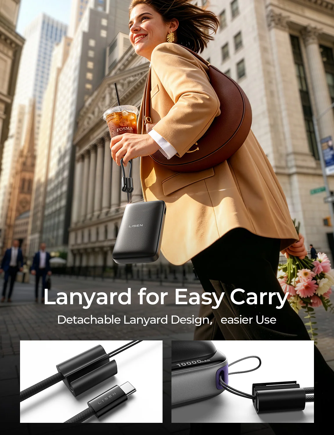 LISEN Qi2.2 25W Power Bank with Built-In USB-C Cable - Image 5